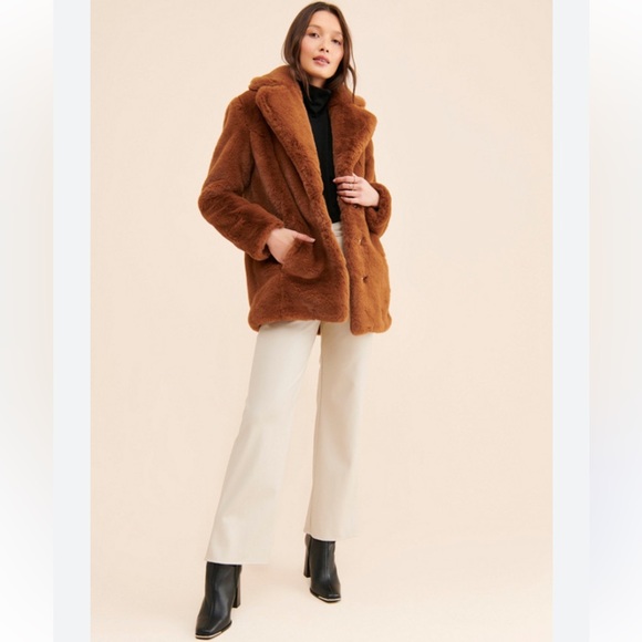 MANGO Luxurious Brown Faux Fur Coat S
